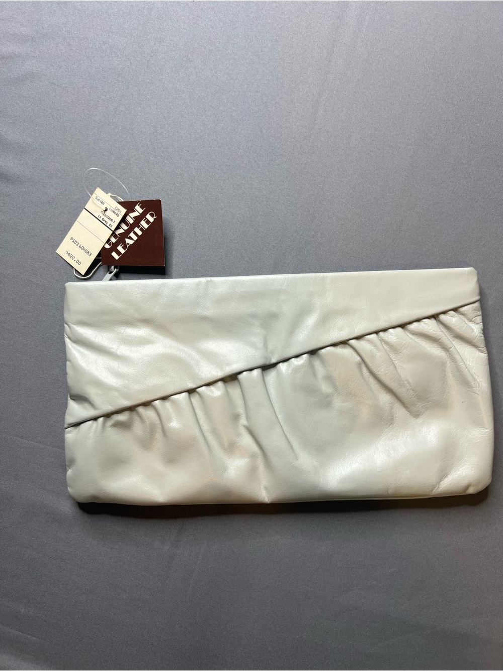 VTG 1980s Genuine Leather Gray Clutch Purse NWT Soft Foldover Zip Pouch
